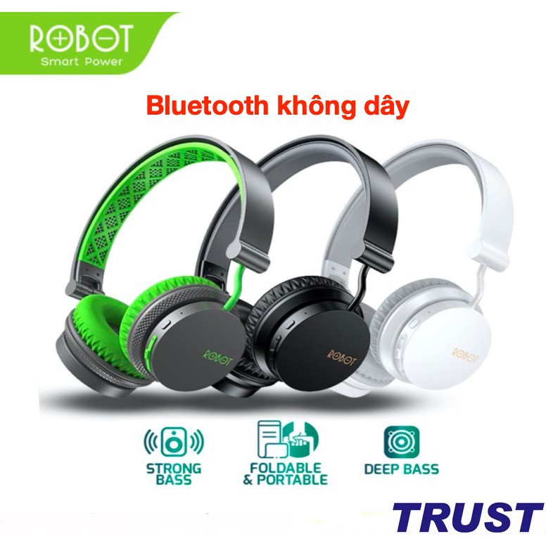 Tai nghe chụp tai bluetooth chụp tai ROBOT H10 Chất âm DSP độc lâp âm bass mạnh mẽ 15 giờ sử dụng cổng kết nối AUX