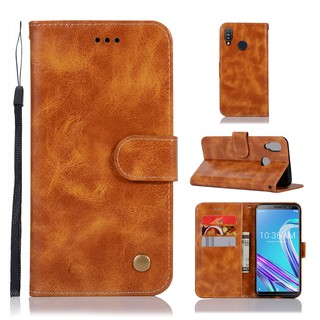 Bao da điện thoại kiêm ví gập đựng thẻ màu trơn cổ điển dành cho Asus ZenFone Max Pro M1 ZB601KL