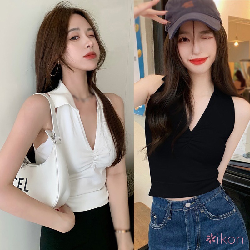 Áo Dệt Kim Cổ Chữ V Xếp Ly Quyến Rũ Thời Trang Cho Nữ