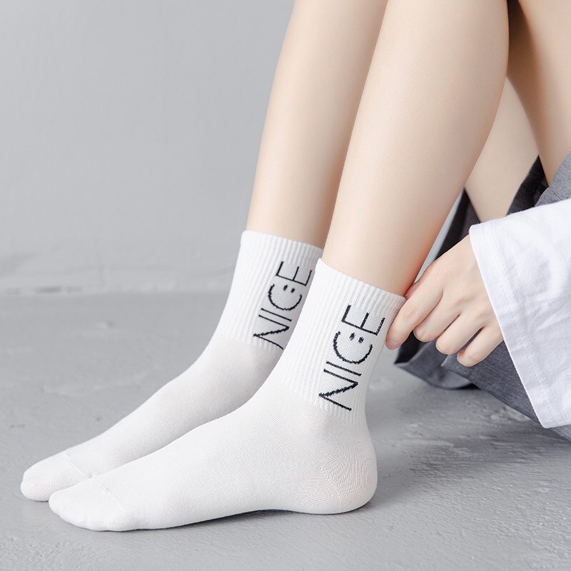 Tất vớ nam nữ cổ cao họa tiết mặt cười, chữ nice unisex phong cách Hàn Quốc Warm&Cute AD29