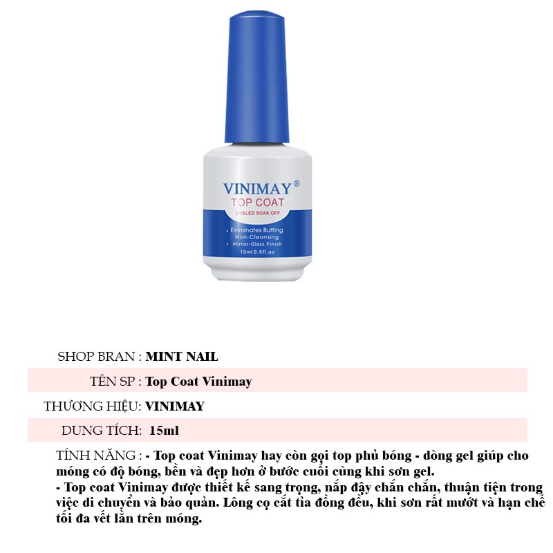 Top Coat Vinimay, top phủ bóng Vinimay chuyên dụng cho ngành nail