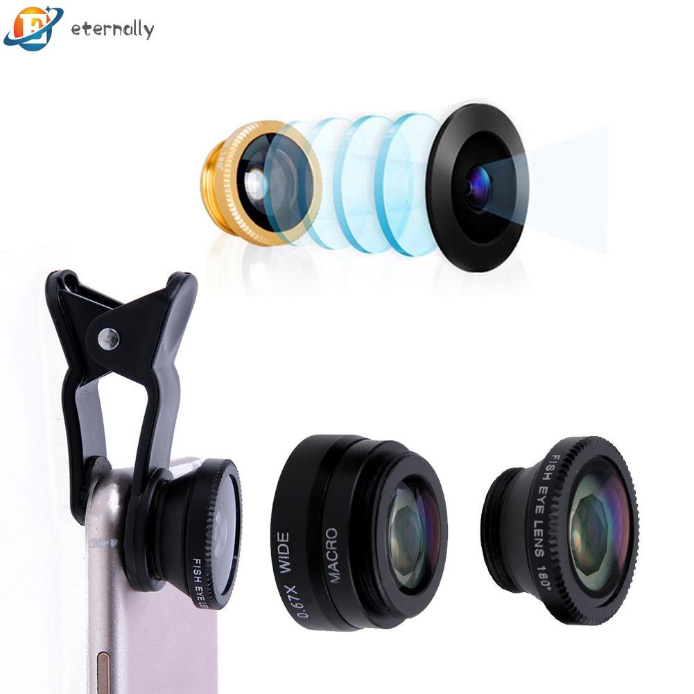 Bộ ống kính camera macro+mắt cá+góc rộng 3 trong 1 cho điện thoại