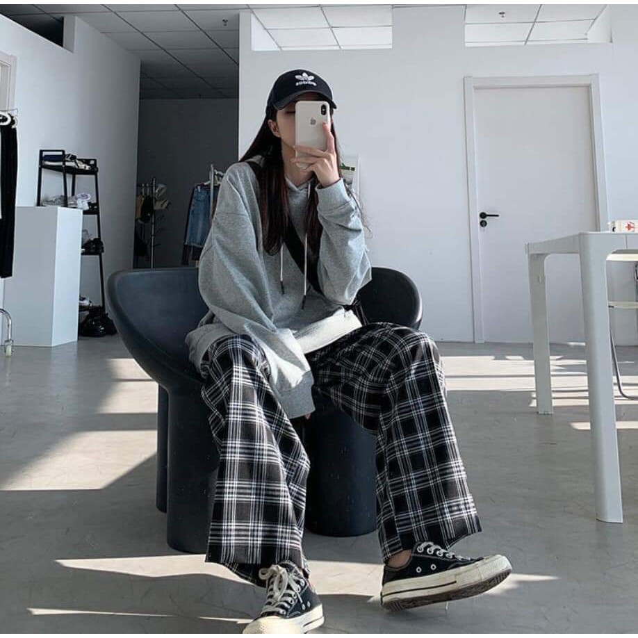 Quần kẻ caro ống rộng dáng suông,quần kẻ caro nam nữ form rộng dáng suông unisex | BigBuy360 - bigbuy360.vn