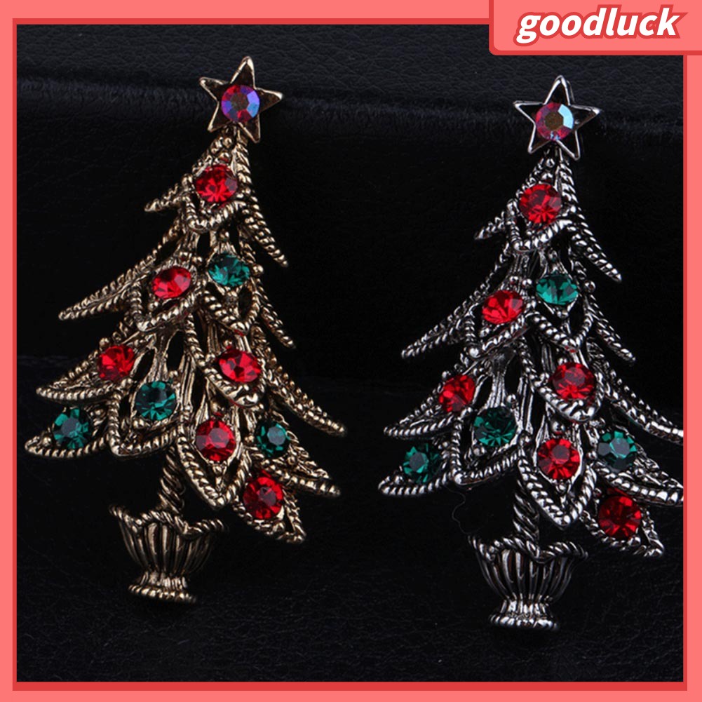 Trâm Cài Áo Hình Cây Thông Giáng Sinh Có Đính Đá Cho Nữ