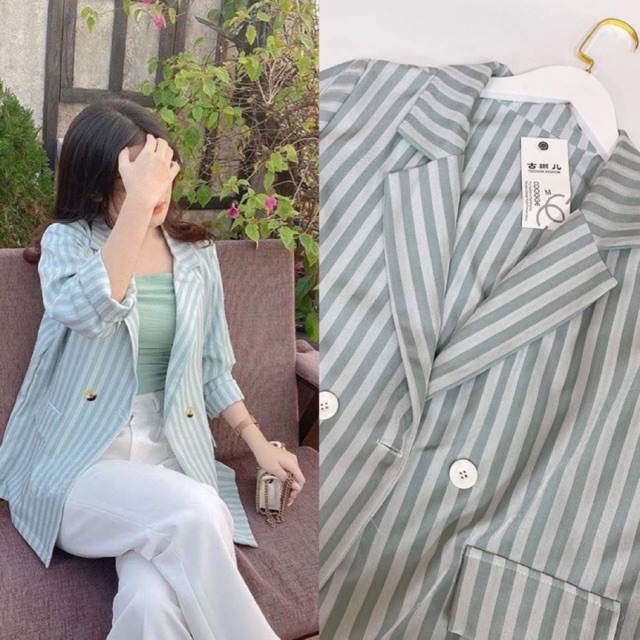 ÁO VEST-BLAZER KẺ XANH MINT VNXK