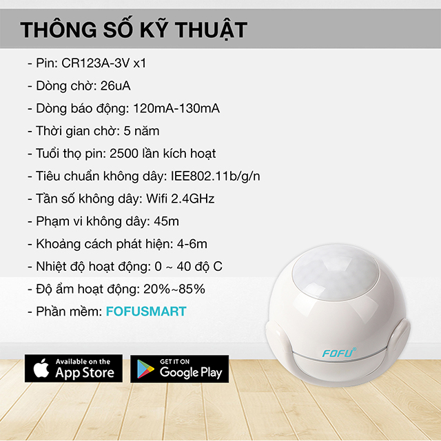 Cảm biến chuyển động không dây kết nối thông qua ứng dụng trên IOS và Android, bảo hành 12 tháng Mofion Sensor