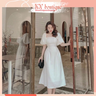 Đầm dự tiệc cao cấp sang trọng váy dạ hội đẹp cổ vuông tay bồng đi tiệc đi chơi đều được KN Boutique