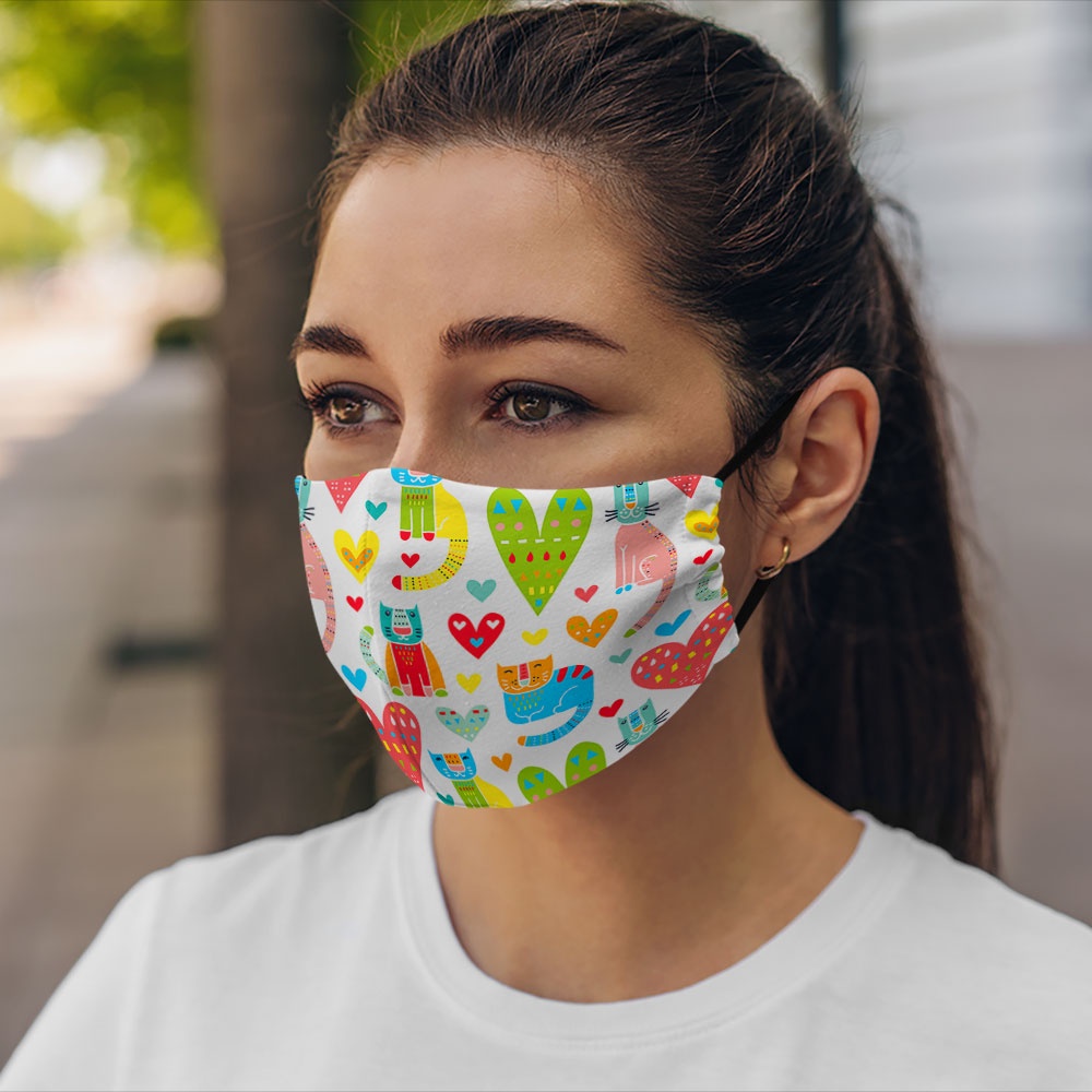 Khẩu trang vải 2 lớp Dễ Thương_1004 CARTWELL chất liệu poly cotton 100% chống bụi in họa tiết 3d