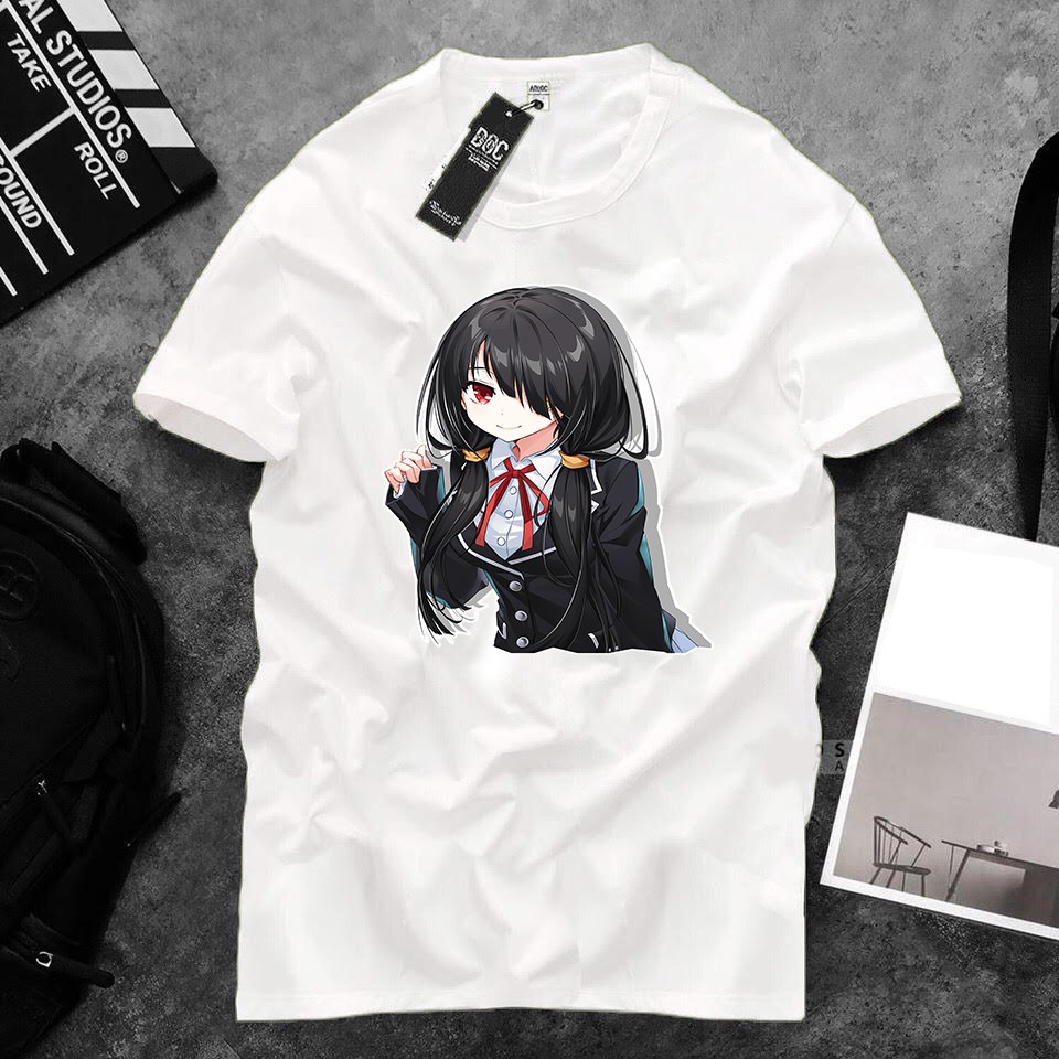 Áo thun Cotton Unisex - Nhân vật Tokisaki Kurumi - Chibi - Tokisaki Kurumi cười mỉm