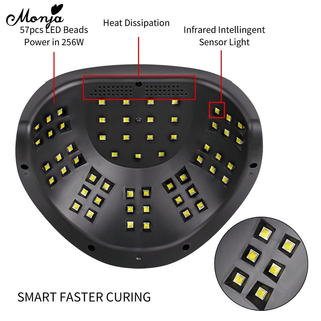 Đèn sấy khô sơn móng tay MONJA UV LED 256W cảm biến thông minh hẹn giờ tự động được