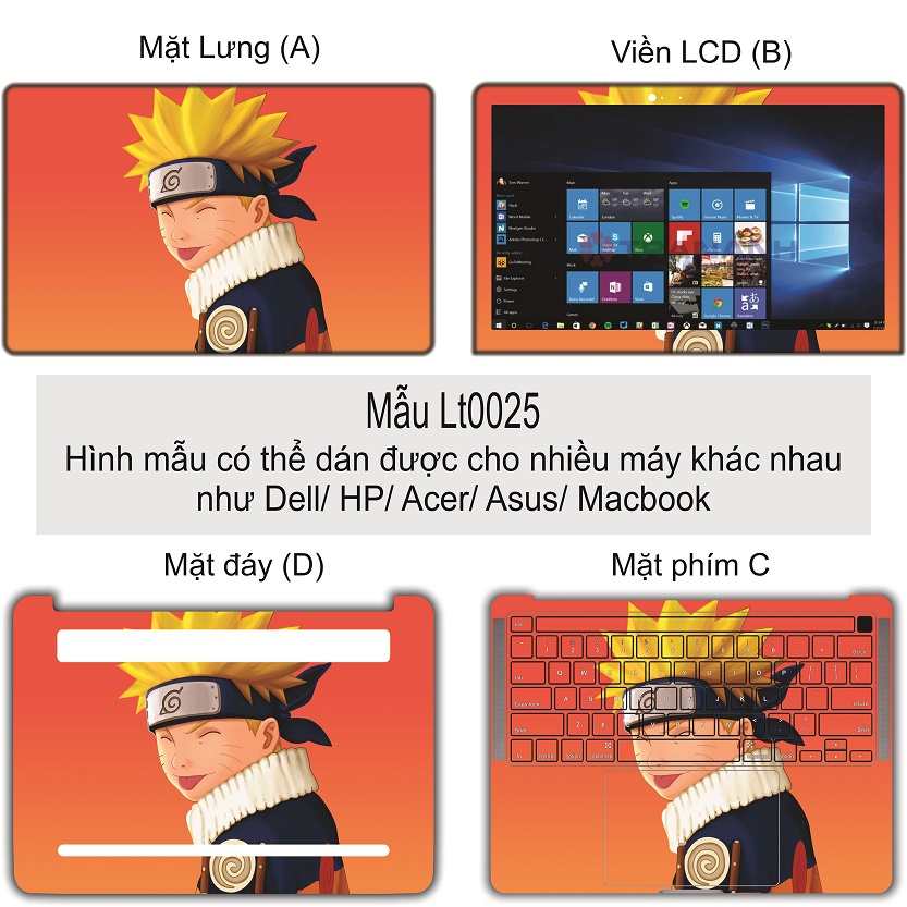 Miếng Dán Laptop - Mẫu LT025 hình Naruto cute - Dán cho Dell, Hp, Asus, Lenovo, Acer, MSI, Surface,Vaio, Macbook