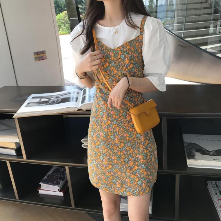 [Mã HANGXINH1 giảm 50k đơn tối thiểu 200k] Set váy hoa sơ mi trắng phong cách Hàn Quốc (Kèm ảnh thật) - V049 | BigBuy360 - bigbuy360.vn