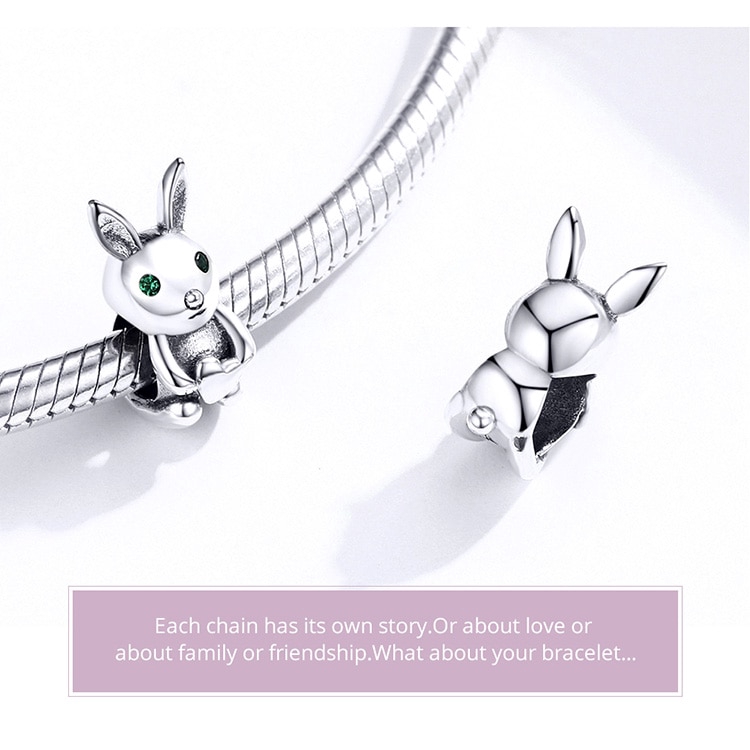 Hạt Trang Sức Bamoer BSC169 bạc 925 Hình Thỏ Dễ Thương Dùng Làm Vòng Đeo Tay