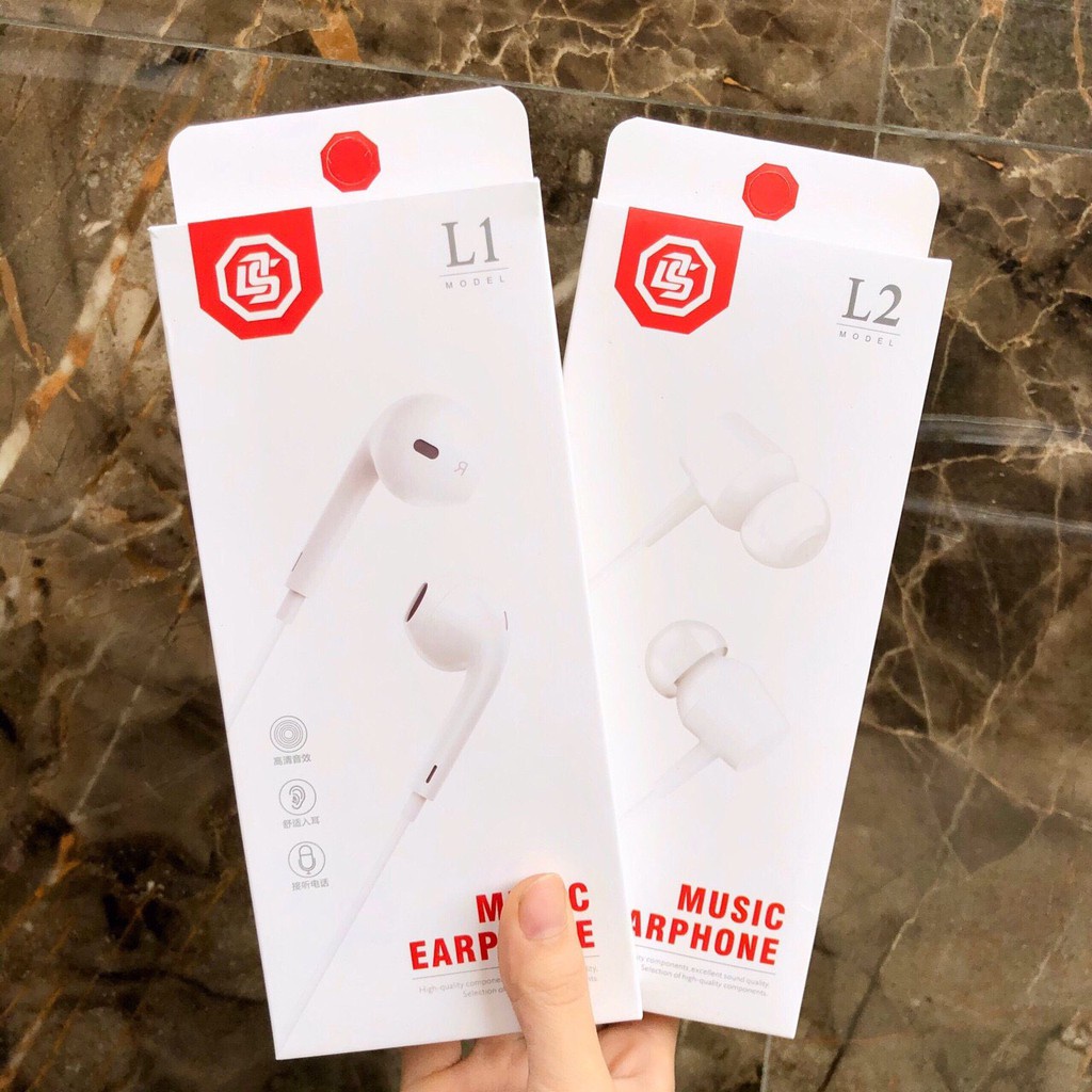 Combo Tai nghe có dây nhét tai L1 giắc cắm 3.5mm có mic cho ip androi máy tính pc + Cáp sạc dài 1M 5V-1A