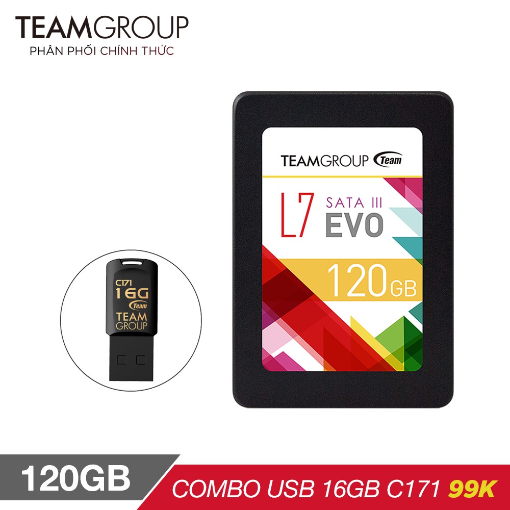 Ổ cứng SSD 120GB Team L7 EVO Sata III + USB 16Gb 2.0 Team Group C171 -