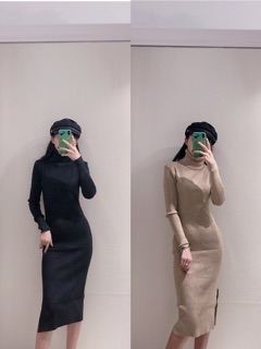 Ảnh Thật : Váy len cổ lọ body basic