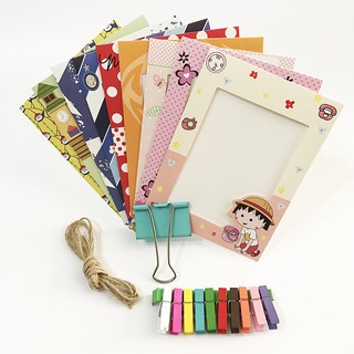 Bộ 9 khung ảnh HOẠT HÌNH kèm dây và kẹp trang trí, treo tường phong cách Hàn Quốc(loại khổ lớn)