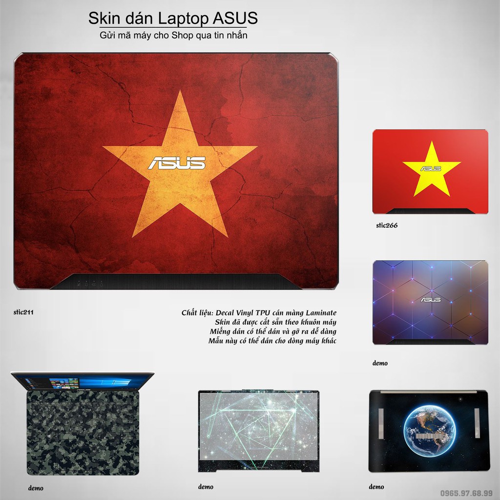 Skin dán Laptop Asus in hình cờ Việt Nam (inbox mã máy cho Shop)