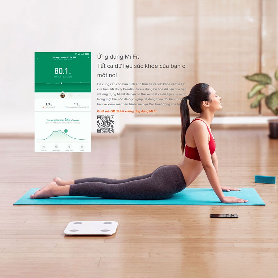 Cân điện tử thông minh XIAOMI Mi Body Fat / Digital Weight Scale 2 Kiểm tra sức khoẻ đo lượng mỡ mặt kính đẹp chính hãng
