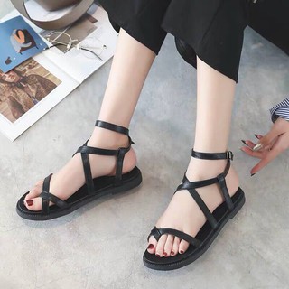 Sandan nữ xỏ ngón da simili đen
