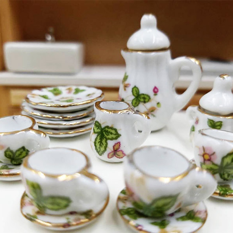 Bộ Ấm Trà Mini 15 Món Bằng Sứ Xinh Xắn Cho Nhà Búp Bê