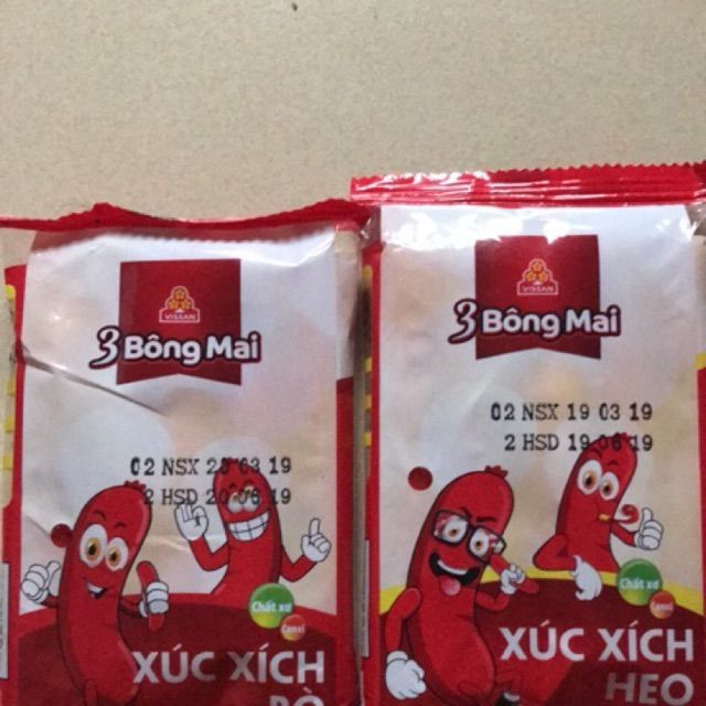 Xúc Xích Ăn Liền 3 Bông Mai Vissan Vị Bò, Heo 1 Thùng 20 Gói 105g