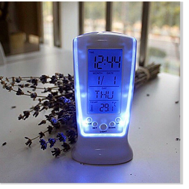 Đồng hồ  ✳️   Đồng hồ để bàn nhiệt kế, thiết kế sang trọng, thanh lịch, có đèn Led màu xanh tinh tế 4939