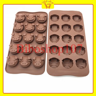 Khuôn silicon làm thạch, rau câu, socola 15 chú heo biểu cảm