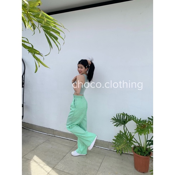 Long pants - Quần dài nữ hoạ tiết caro ống rộng phong cách Hàn Quốc