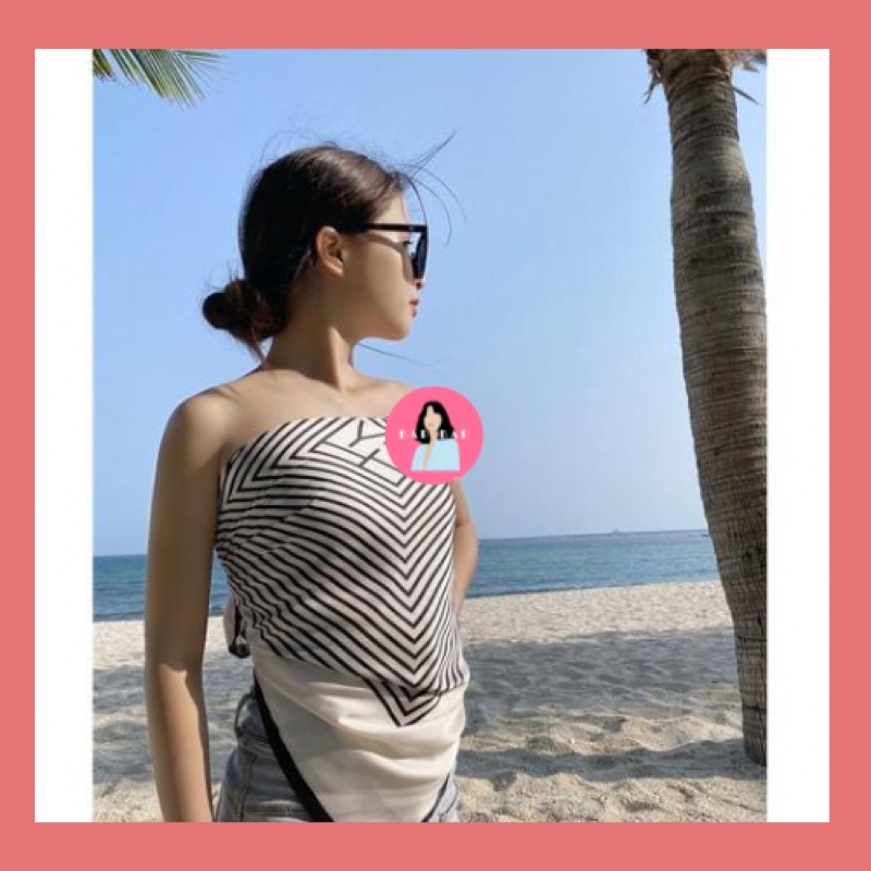 Khăn lụa kẻ sọc trắng làm áo sz90