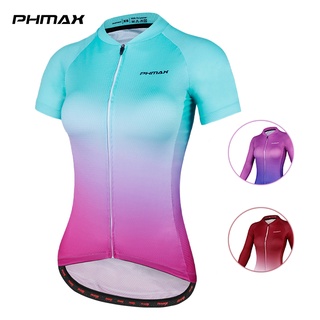 PHMAX Áo đua xe đạp nữ màu gradient dài tay ngắn tay xe đạp leo núi