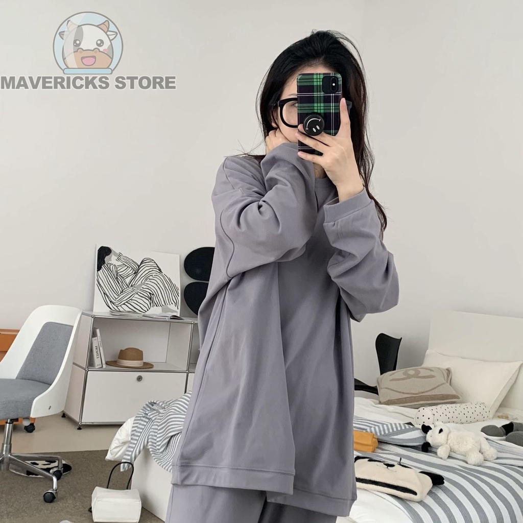 Bộ Trang Phục Hai Mảnh Gồm Áo Thun cotton Tay Dài Cổ Tròn Dáng Rộng Thời Trang Hàn Quốc Cho Nữ