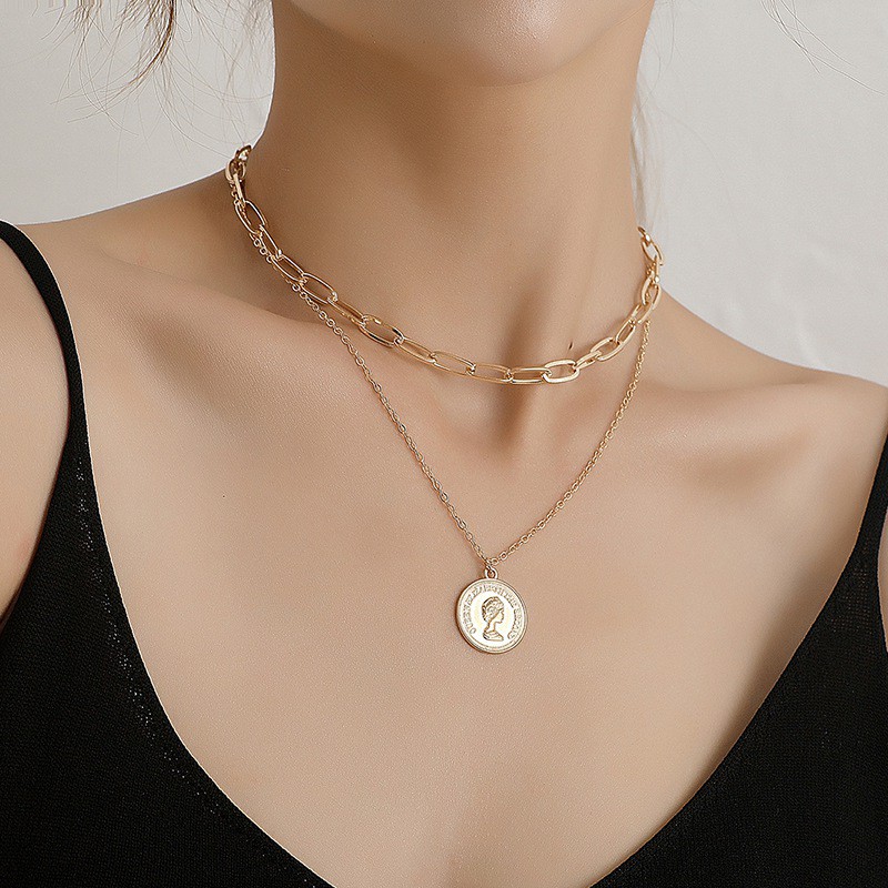 Dây chuyền nhiều lớp mặt hình đồng xu trẻ trung thời trang cho nữ