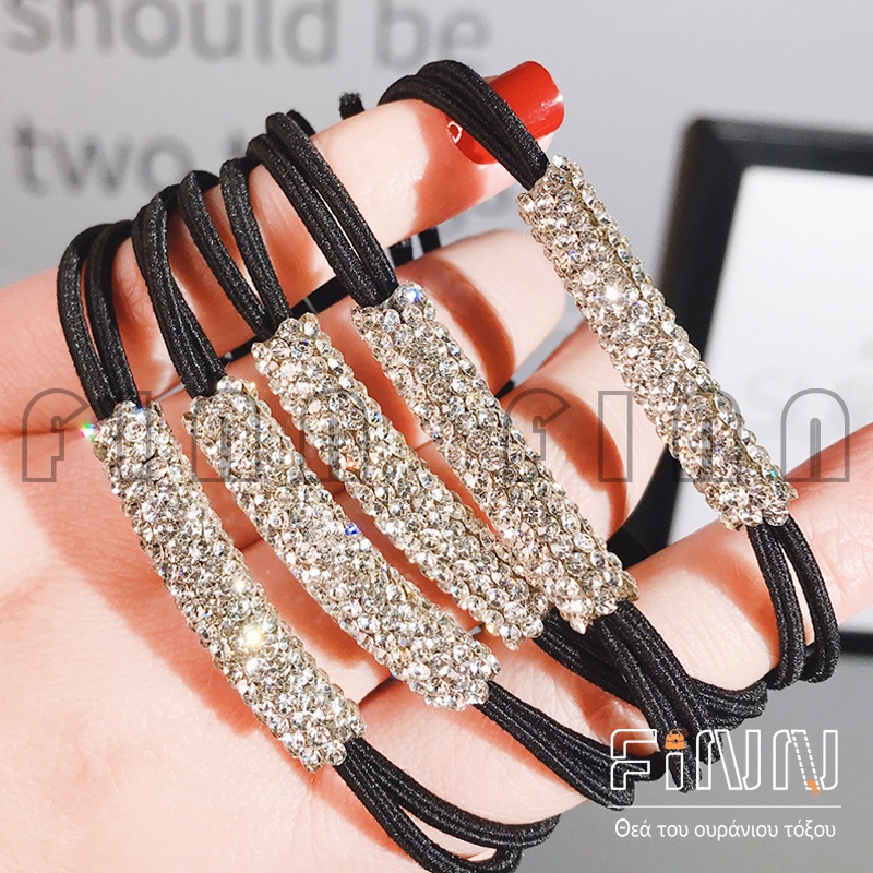 Dây buộc tóc đính đá pha lê đen thời trang cho nữ
