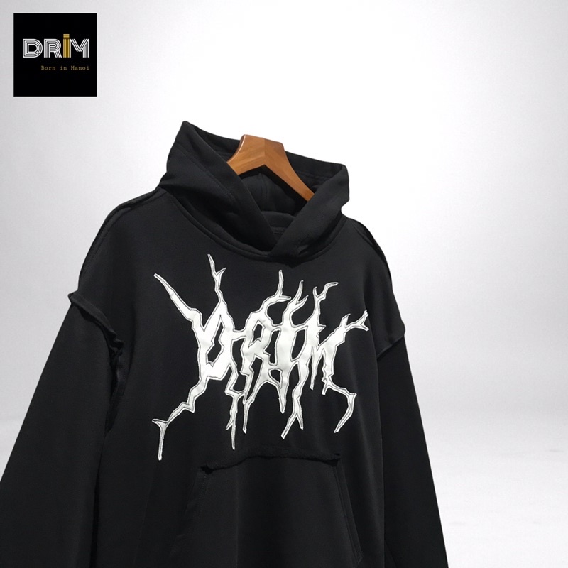 Áo hoodie local brand chính hãng hoodie unisex nam nữ form rộng Drim Hoodie Linghting đen ngươc