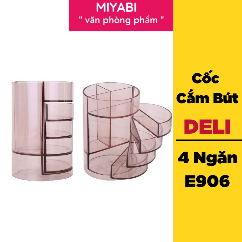 Ống cắm bút 4 ngăn Deli đựng văn phòng phẩm để bàn  - Màu Trong dùng trong văn phòng - 1 chiếc - E906