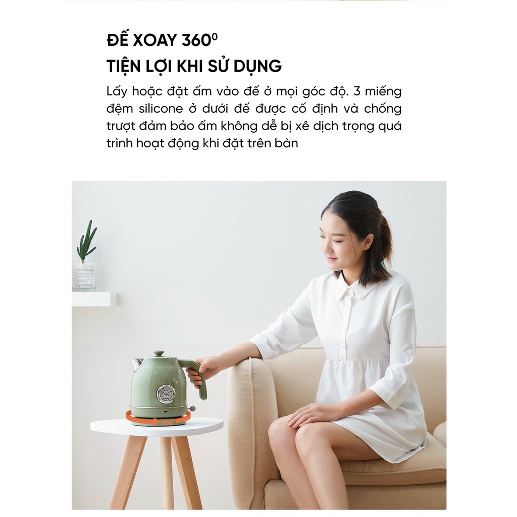 Ấm bình đun nước điện siêu tốc Retro oCooker có đo nhiệt độ