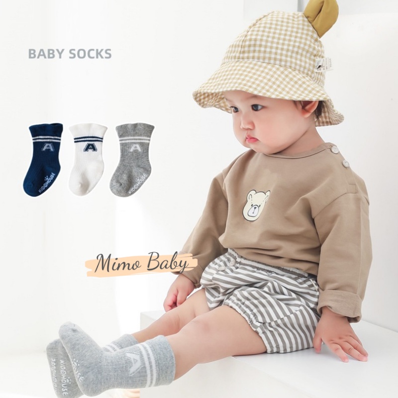 Set 3 đôi tất chống trượt chữ A phong cách thể thao Mimo Baby T23