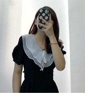 [Ảnh thật] váy tay bồng cổ voan