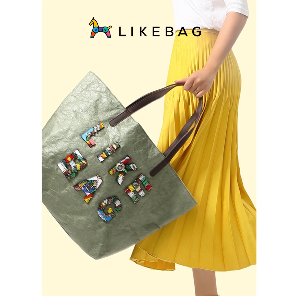 Combo túi xách nữ kèm ví cầm tay LIKEBAG logo thêu thời trang lạ mắt 174010911 - LIBAGI