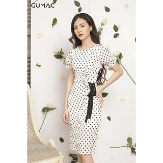 Đầm nữ bi nơ eo GUMAC MS12090_TRANG