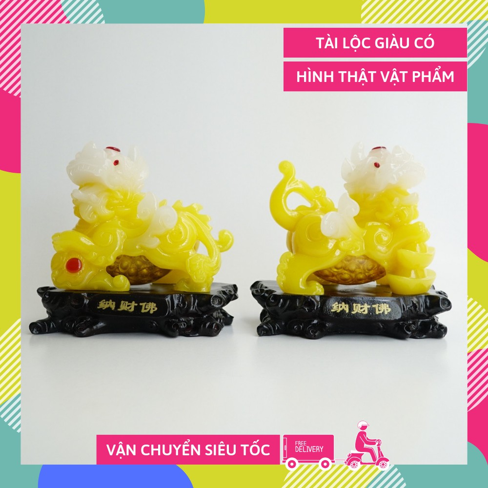 Cặp tượng Tỳ Hưu vàng bụng trứng dâng tiền chiêu tài cực mạnh - Cao 17cm