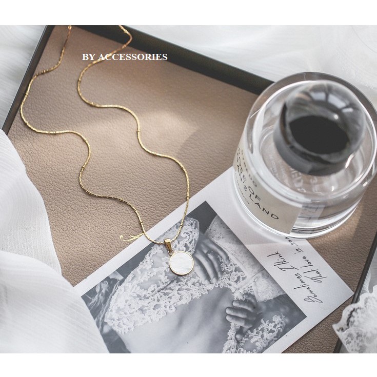 Dây chuyền titan mặt tròn cẩm xà cừ không gỉ WN200705