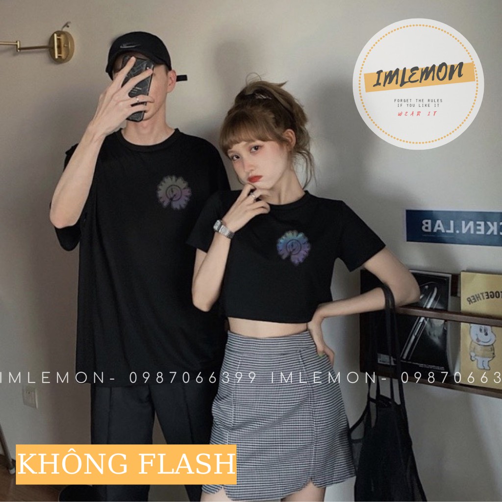 Áo Thun Nam Nữ Phản Quang BÔNG HOA TIA SÉT Couple – Team 2 Kiểu Croptop và Áo Thun Tay Lỡ Form Rộng