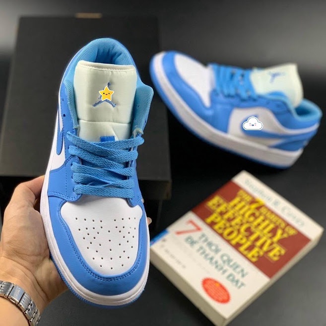 Giày thể thao Jordan 1 cổ thấp xám xanh paris, Giày jordan 1 low các màu hot nhất dễ phối đồ nam nữ Full Box Bill