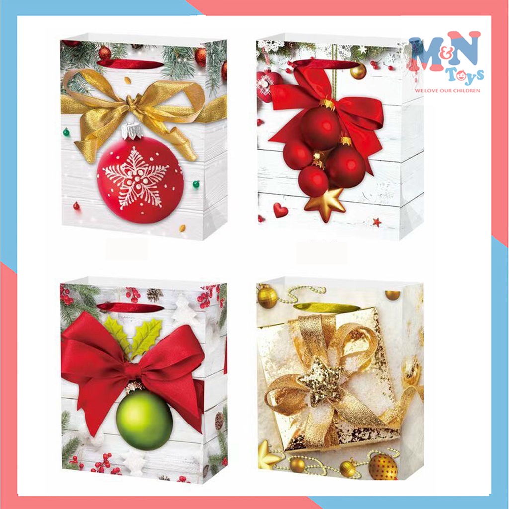 Túi giấy cao cấp đựng quà Noel phủ nhũ lấp lánh 24cm x 18cm trang trí Giáng sinh và làm quà tặng