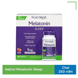 Natrol Melatonin 5mg điều hòa giấc ngủ, ngủ ngon, ngủ sâu giấc hơn, giảm âu lo, stress, Chai 250 viên