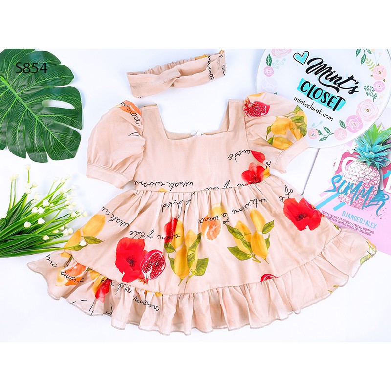 THỜI TRANG SET VÁY VOAN HOA TAY PHỒNG CHO BÉ GÁI TỪ 0-4 TUỔI S854