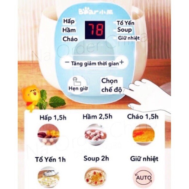 NỒI NẤU CHÁO CÁCH THỦY BEAR 0.8L- CHÍNH HÃNG