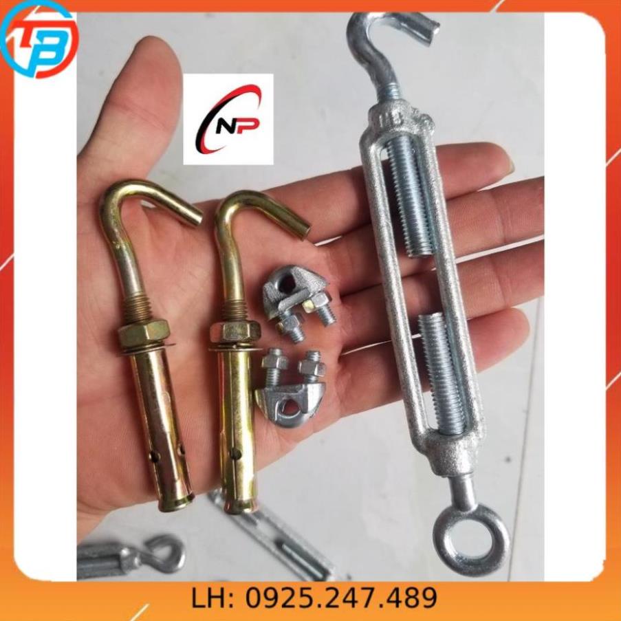 (HCM)Combo dây phơi quần áo mạ kẽm bọc nhựa chống rỉ sét(dây phi 4 phi 5 phi 6+2 taker sắt có móc 1 tăng đơ 2 khóa cáp).